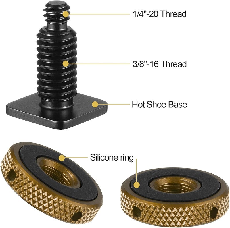 MINIFOCUS 4 Packs Camera Hot Shoe Mount Adapter, Double Nut with 1/4" and 3/8" Aluminum Alloy Tripod Screw Flash Shoe Mount for LED Monitors, Microphone, DSLR Field Monitor - Image 2